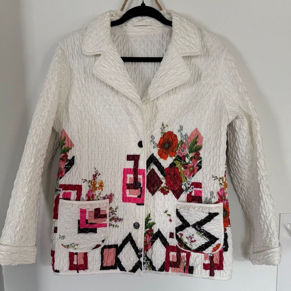 Italy Floral Womens Quilted Blazer Reversible Size 44 US 8 Cottagecore